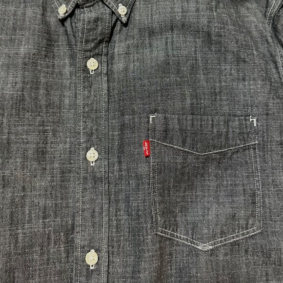 Levi’s Men’s Button Down Shirt XL Black Gray Chambray Long Sleeve Slim Fit Cotto - Picture 7 of 13